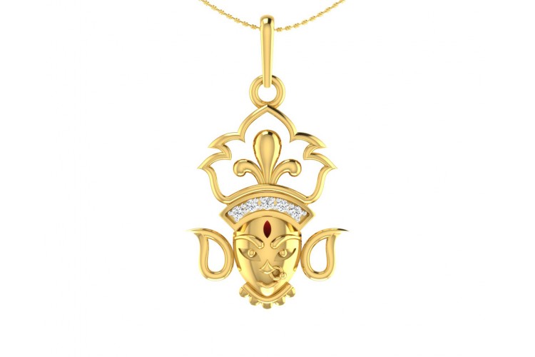 Auspicious Durga Pendant in Gold with diamonds